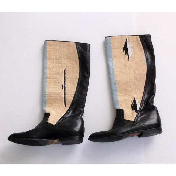 Vintage Shoes - Vintage 1970s southwestern blanket & leather boots